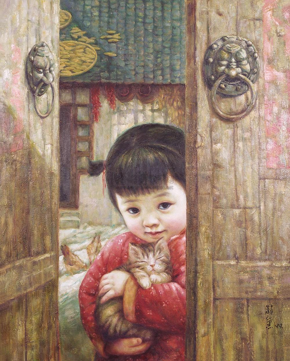 【抱猫的小女孩 布面油彩】拍卖品_图片_价格_鉴赏_油画_雅昌艺术品