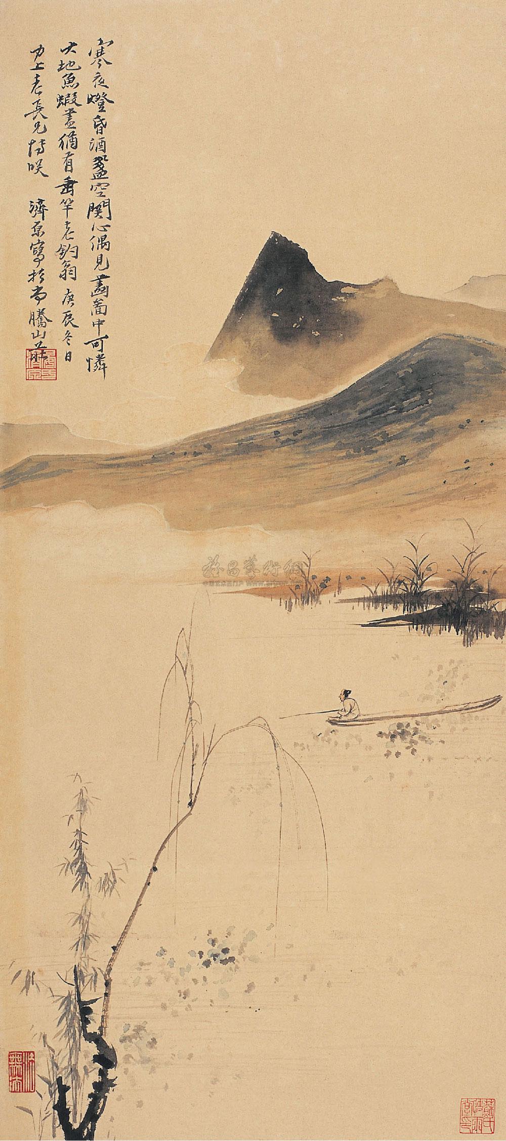 1095 1940年作 春江独钓图 立轴 设色纸本