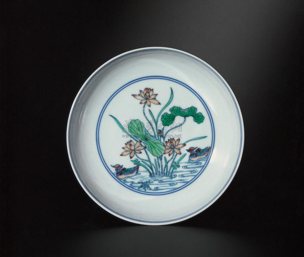 【清雍正 斗彩「荷塘鸳鸯」图卧足盘 (一对)】拍卖品_图片_价格_鉴赏_