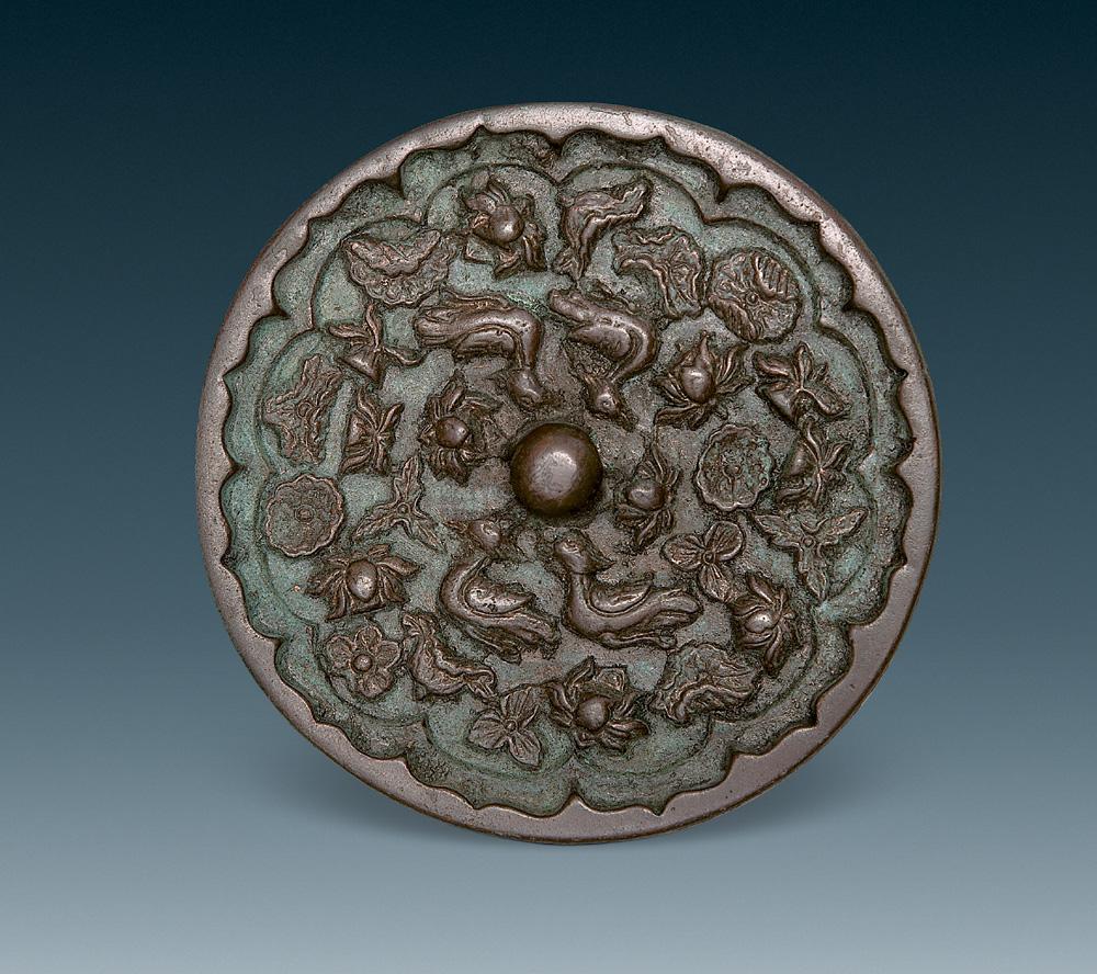 4543 明代 四鸟荷花镜