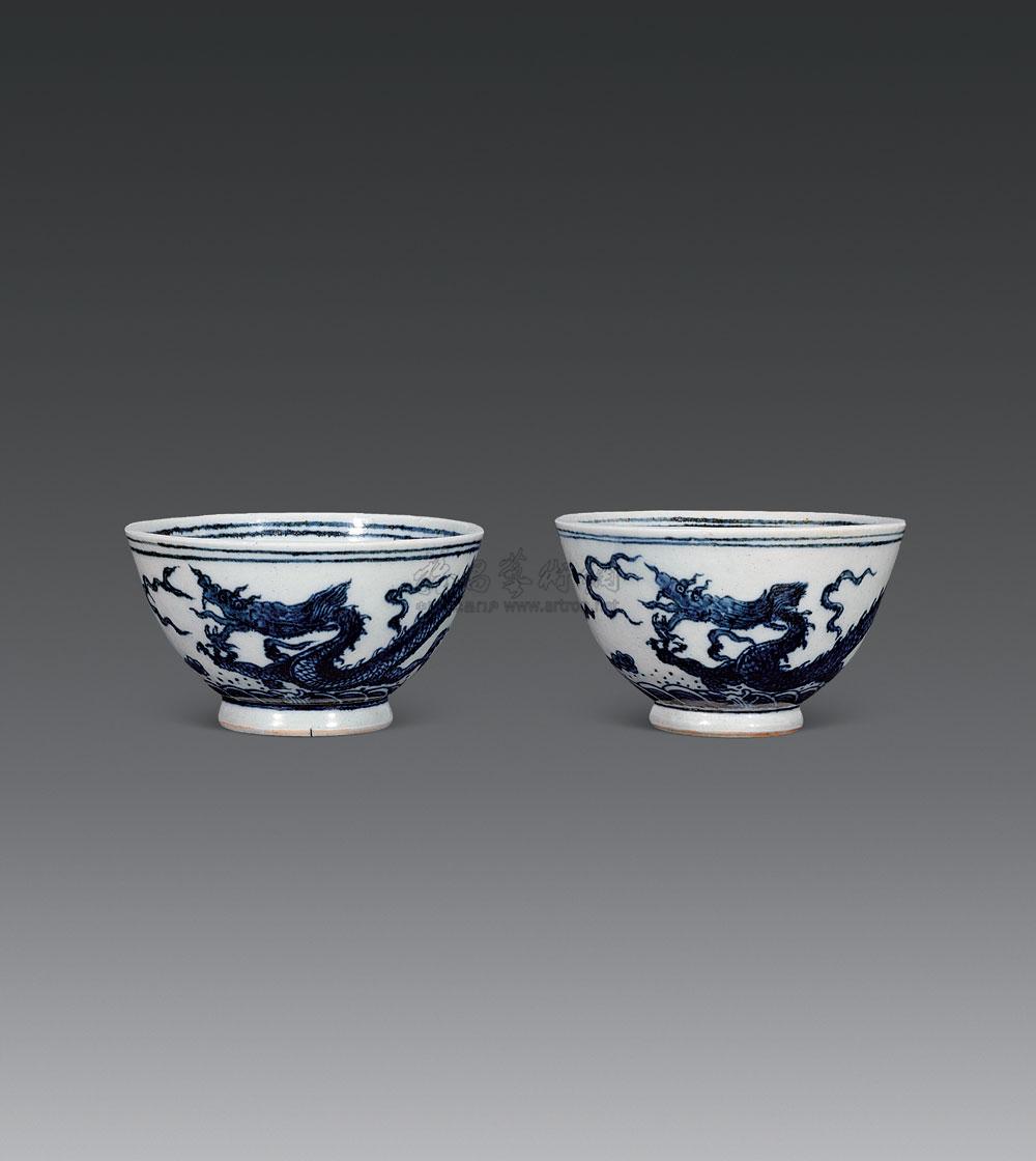 【明永乐 青花云龙纹鸡心压手杯 (一对)】拍卖品_图片_价格_鉴赏_明代