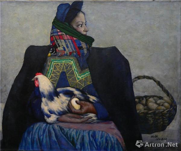 《卖鸡妇》  夏培耀 75×90cm 1991年 油画