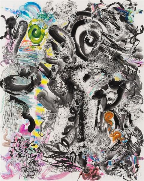 《26 五百笔》  邬建安 250x200cm 2017年 纸上水墨水彩拼贴