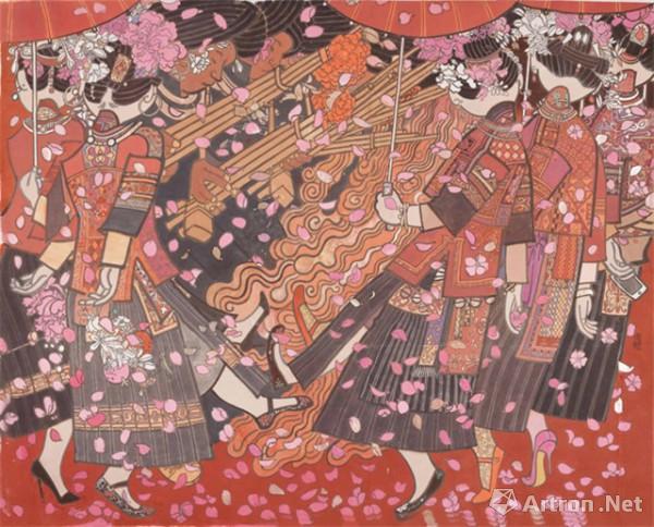 《跳花场上》  刘金贵 204x257cm  纸本