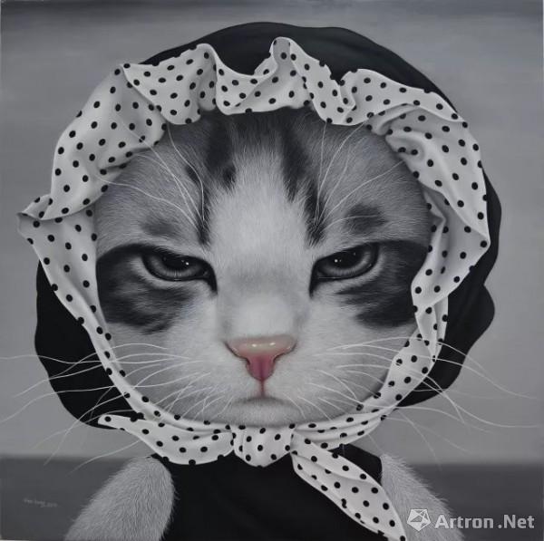 《大脸猫02》  黄春红 80x80cm 2016年 布面油画