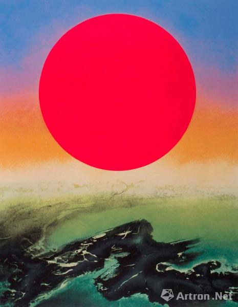 《发紫的太阳》  刘国松  90x70cm  丝网版