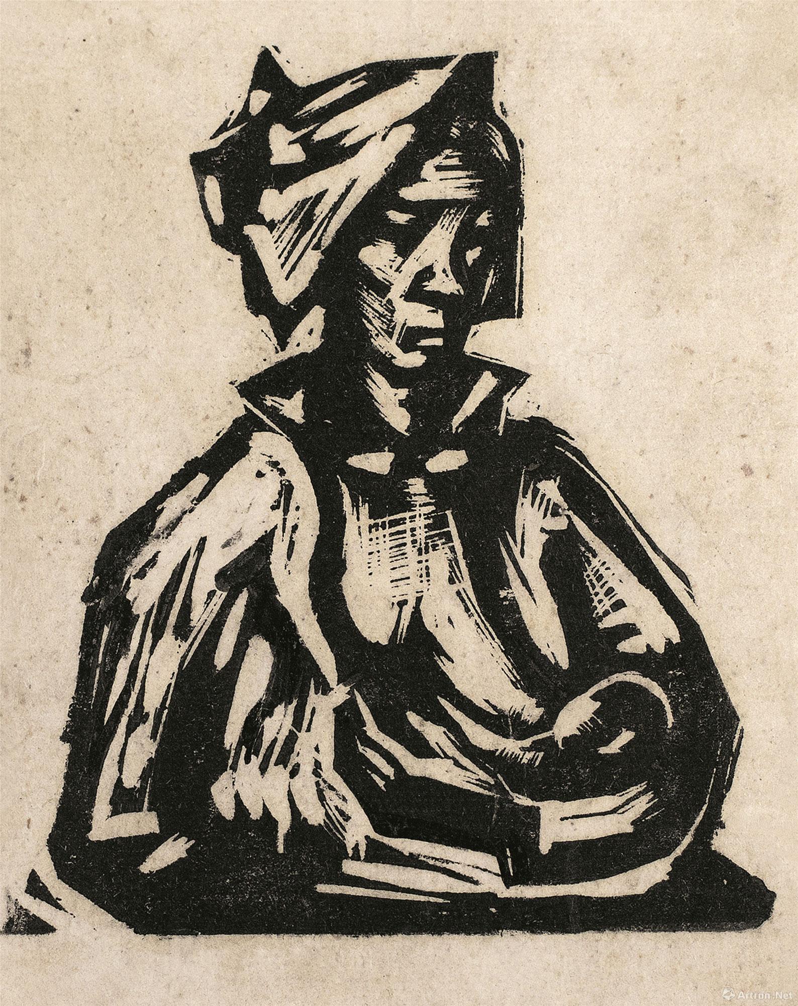 《母亲》  马基光 11x8.5cm 1938年 黑白木刻