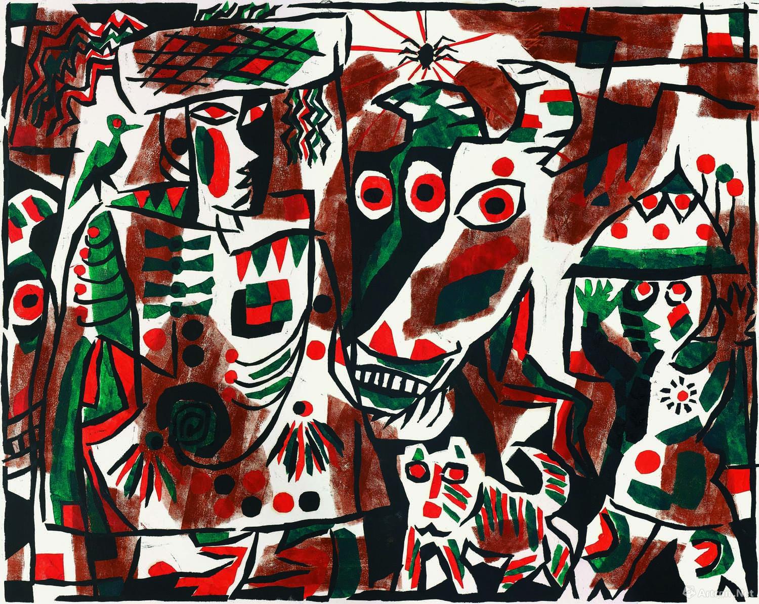 《父子图》  董克俊 78.5x94cm 1992年 纸版漏印